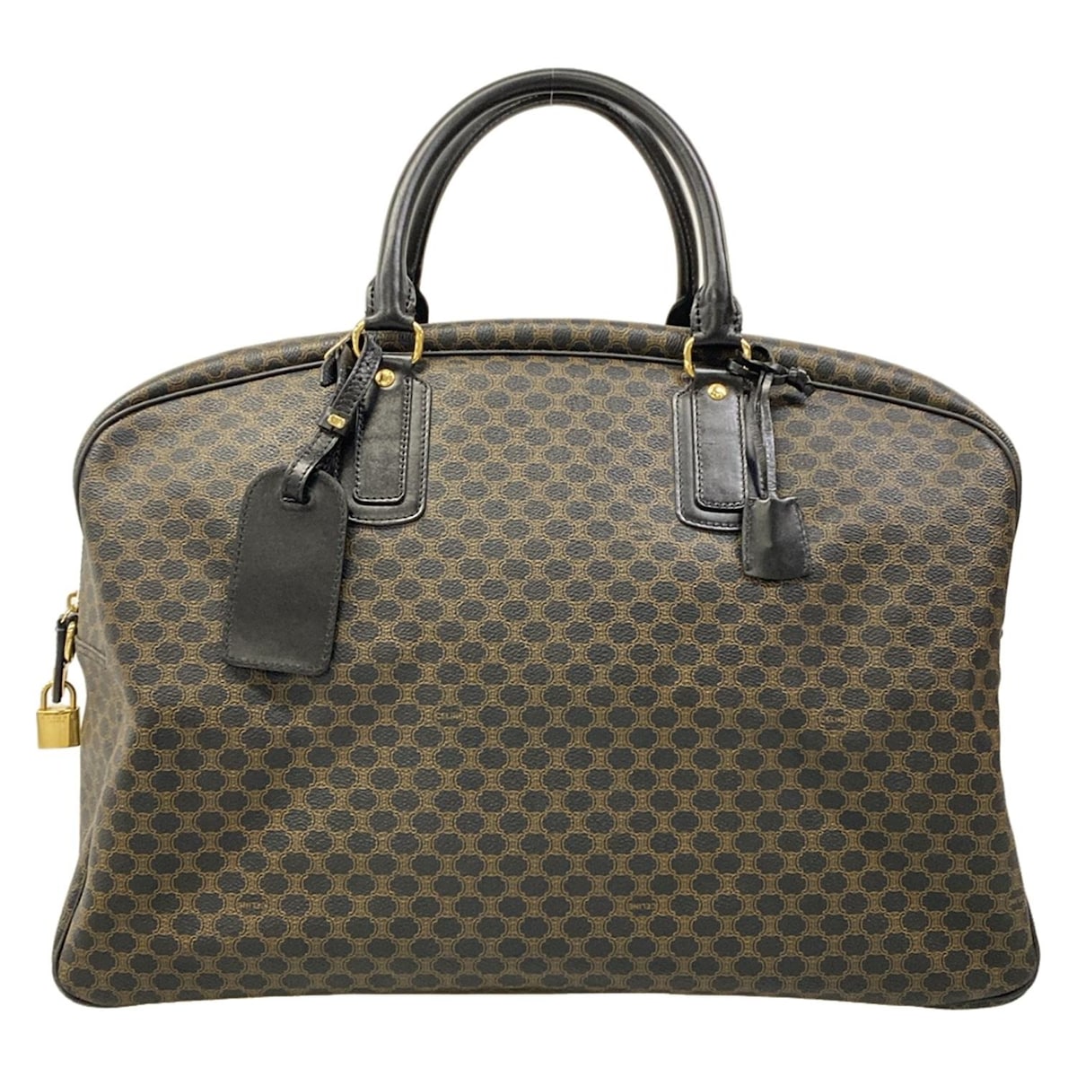 Celine Macadam Boston Bag Black Brown Pvc Leather